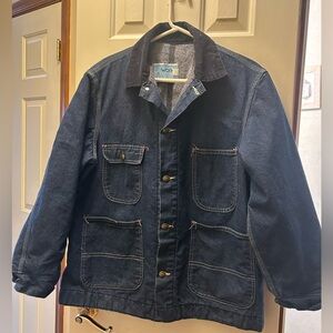 Vintage Sears Men's Navy Denim Work Jacket with Dark Corduroy Collar